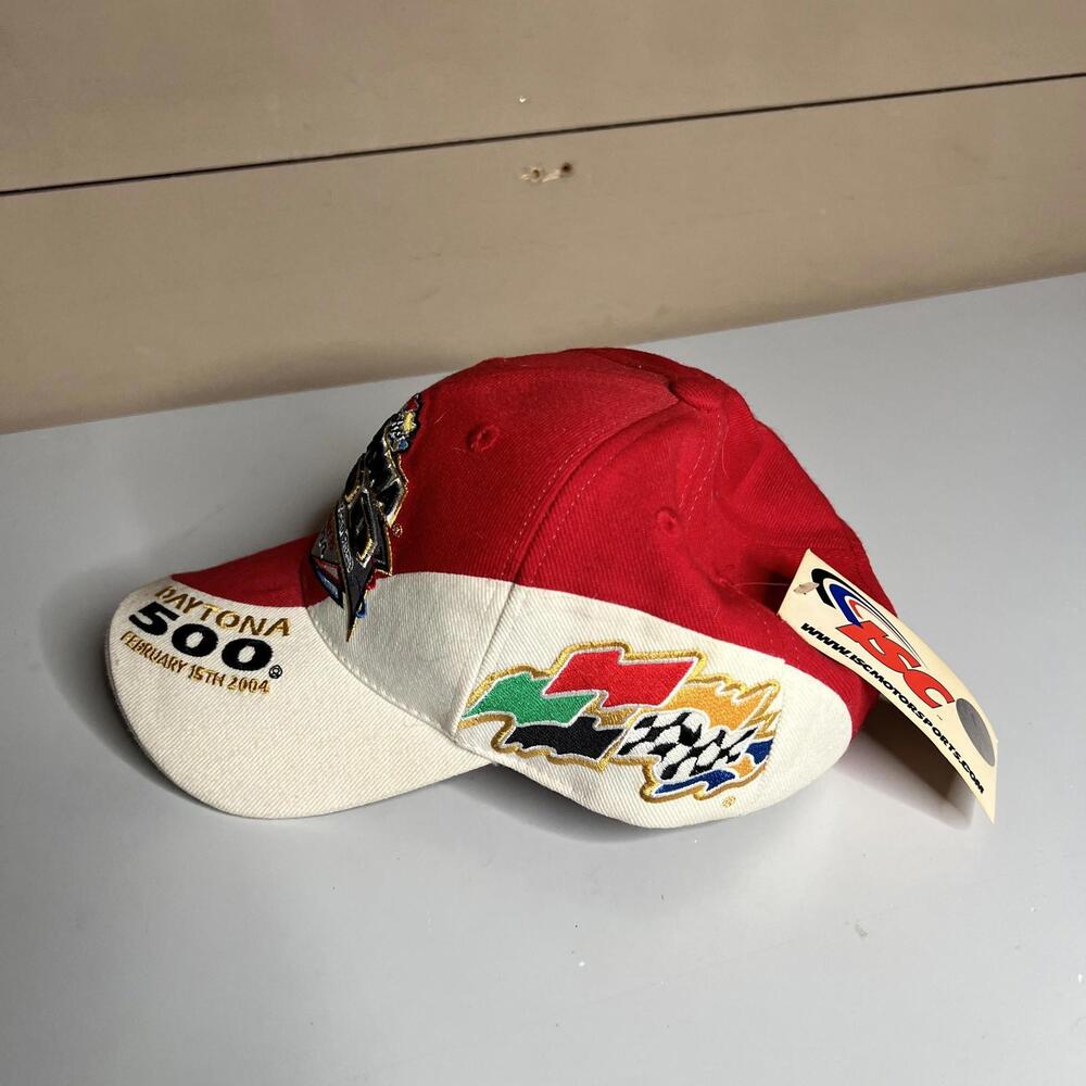 Vintage Daytona 500 Hat Cap Strap Back Mens One Size‎ Red NASCAR Racing Twins